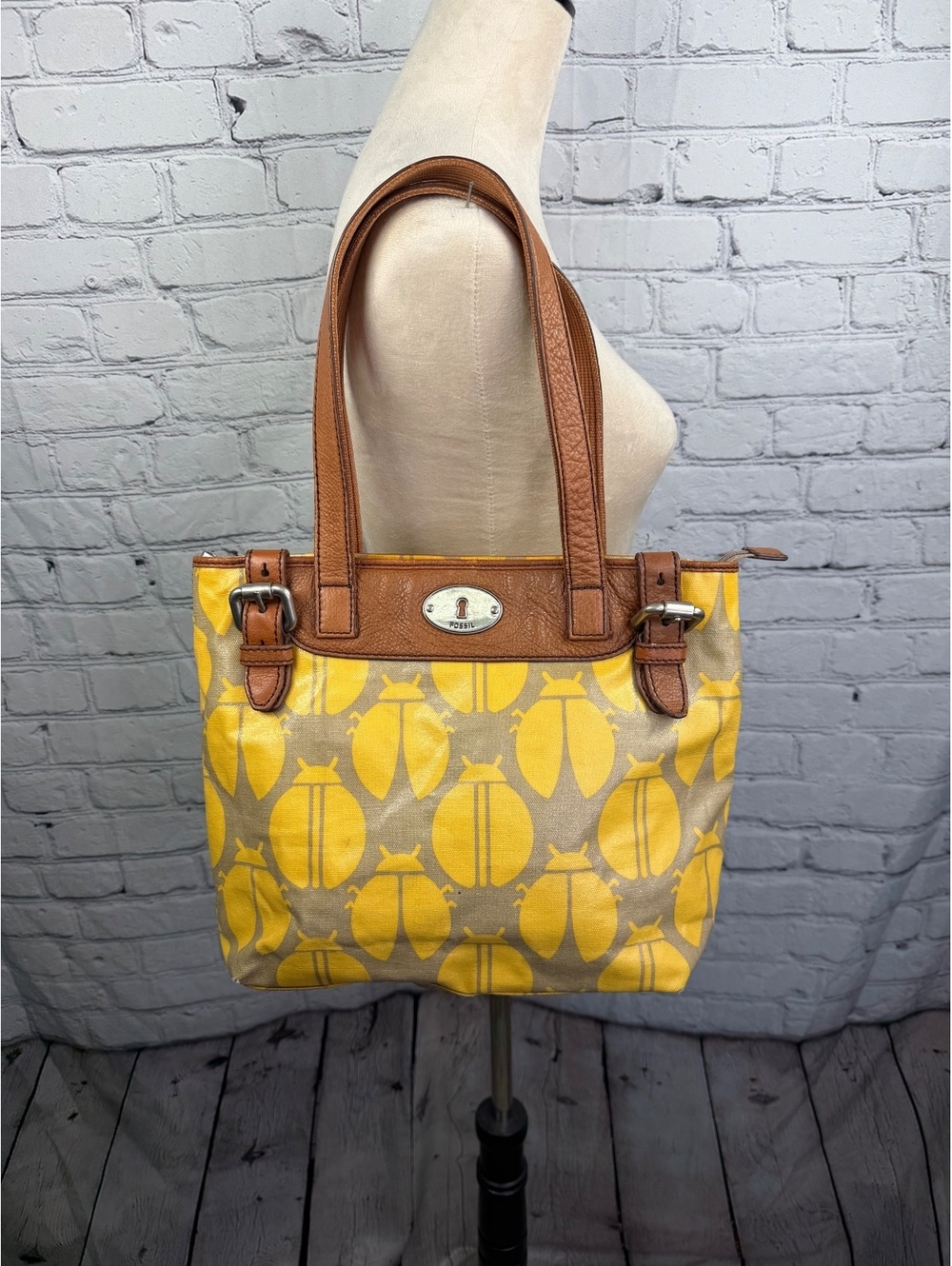 Vintage Fossil Key-Keeper Coated Canvas & Leather Bag